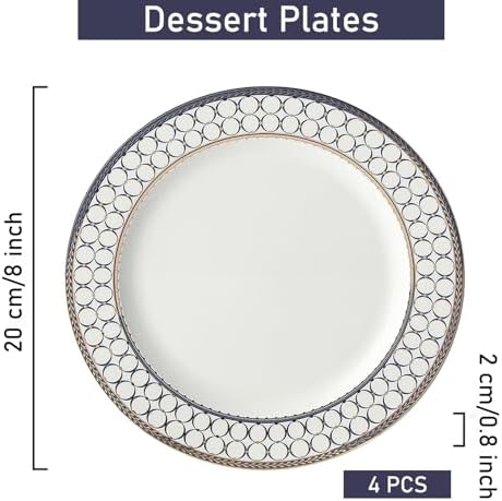 CwlwGO-Bone China Dinner Plates Set of 4, Lace Dishes Set for Salad, Pasta, Dessert, Dinnerware Dishset for Kitchen, Not Suitable for Microwave (8 Inch) - Image 2