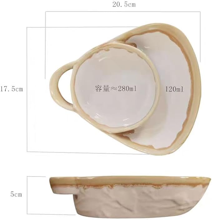 Soup and Side Bowl Plate Ceramic, Chip and Dip Divided Bowls, Anti-Soggy Cereal Bowl Bread Dipping Bowls Plates for Salad Breakfast, and Sandwich Ideal for Home and Restaurant (red+apricot+yellow)