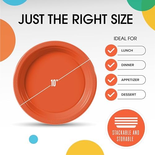 Exquisite Party Solids Sturdy Orange Plastic Plates 10" Party Plates 50 Pcs - Image 3