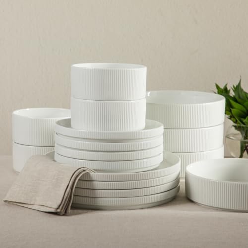 Gibson Home Plates and Bowls Set, 16 Piece Dinnerware Set for 4, Embossed - Image 2