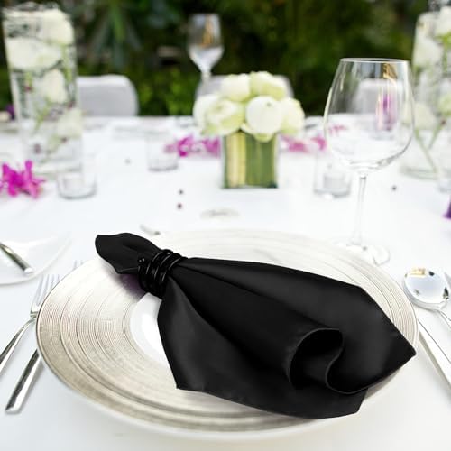 MCEAST Satin Cloth Napkins and Napkin Rings Set of 8, Smooth Fabric Table Napkins and Napkin Holder for Wedding, Birthday Dinner Party, Family Gatherings, Table Decor (Black, 17 x 17 Inches) - Image 6