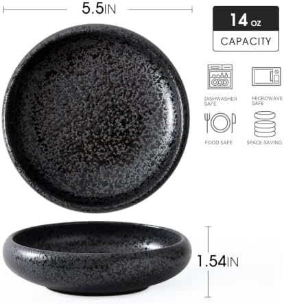 Uaral Japanese Plates Serving Dishes,Salad Bowl Set,Dessert Plate,Appetizer Plate Set of 4,5.5 inch(Black Speckled) - Image 6