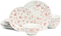 Martha Stewart Empress Bouquet 12-Piece Decorated Porcelain Chip and Scratch Resistant Dinnerware Plates and Bowls Set - Pink Floral by MarthaStewart