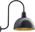 Steel Lighting Co. Hollywood Bowl Light | Outdoor Wall Mounted | 15 inch Bowl Dome | Upslope Gooseneck | Barn Light Made in America | Matte Black Exterior/Brass Interior