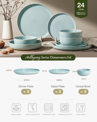 Famiware Milkyway 24-Piece Stoneware Dinnerware Set, Light Blue - Image 2
