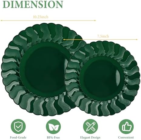 Lullaby 60PCS Green Scalloped Plastic Plates, Disposable Plates for Party - Image 2
