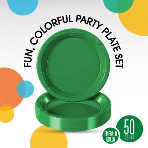 Exquisite Party Solids Sturdy Green Plastic Plates 9" Party Plates 50 Pcs - Image 2