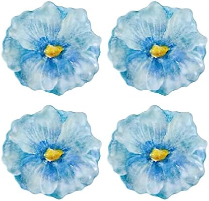 UP Sky Blue Floral Melamine Dessert Plates, Floral-Shaped Small Serving Plates, for Appetizer, Snacks, and Side Dishes, Blue, 7.5 x 7 Inch, Set of 4 by UPware
