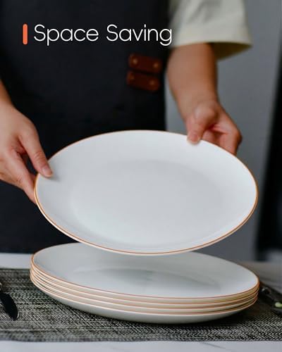 LaGlint 10.5 Inch Dinner Plate Set of 6, Orange Rim Opal Glass Plates - Image 2
