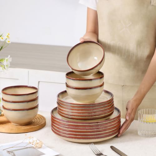 DOMICREVERY Ceramic Dinnerware Sets for 6, 18-piece Plates and Bowls Sets - Image 5