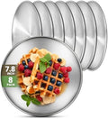 8 Stainless Steel Plates, 7.8 inch 304(18/8) Metal Camping Plate, Reusable Food Serving Dish Snack Eating Dishes Round Shatterproof Plate Silver Dinnerware for BBQ Dinner Oven Dishwasher Safe by Offiper
