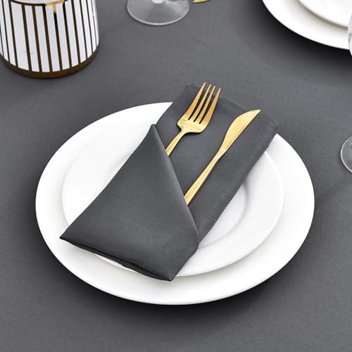 Wolkemer Set of 4 Grey Cloth Napkins 17 x 17 Inches Solid Washable Polyester Dinner Napkins with Hemmed Edges for Dinners Parties Weddings Banquets Events Table Decoration - Image 3