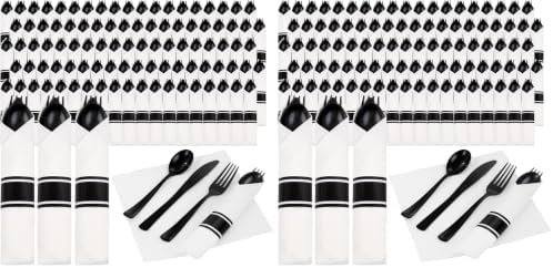 Supernal 120pack Pre Rolled Black Plastic Silverware Set Disposable (Pack of 2) by supernal