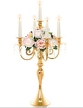 20.3'' Tall 5 Arm Gold Candelabra Centerpiece for Table, Metal &Crysyal Candle Holder, Retro Candelabra/Candlestick Table Centerpieces for Party, Events, Home, Wedding Decor (1pc, Gold)