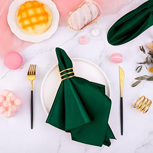 MCEAST Satin Cloth Napkins and Napkin Rings Set of 8, Smooth Fabric Table Napkins and Napkin Holder for Wedding, Birthday Dinner Party, Family Gatherings, Table Decor (Dark Green, 17 x 17 Inches) - Image 4