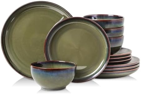 DOMICREVERY Ceramic Dinnerware Sets for 4, 12 Piece Plates and Bowls Sets by Unknown