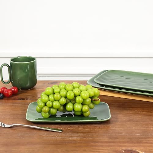 vicrays Ceramic Rectangle Serving Platters - 14" 12" 10" Porcelain Serving Trays Plates for Party BBQ Appetizers Sushi Dessert - Microwave Oven and Dishwasher Safe - Set of 3 Green - Image 7