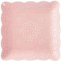 Ceramic Plate, Square Embossed Lace Plate (Pink, 10-inch) by YBK+Tech