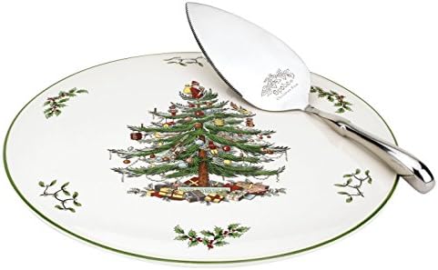Spode – Christmas Tree – Christmas Tree Cake Plate and Server - Multicolored, Set of 2 by Spode