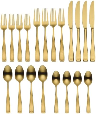 Oneida Moda Gold Satin 20-Piece 18/10 Silverware Set for 4, Flatware - Image 2