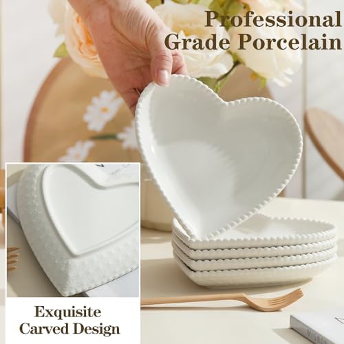 7.5” White Porcelain Heart Shape Appetizer Plates Set of 8 - Image 2