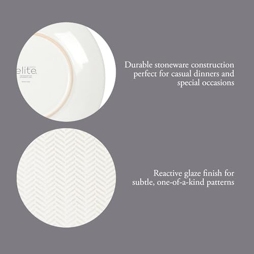 Gibson Elite Oyster Tide Embossed 12 Piece (Service for 4) Plates and Bowls Reactive Glaze Round Dishes Stoneware Ceramic Dinnerware Set, White - Image 3