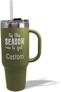 Custom Tumbler Cups with Straw Tis The Season to Get Tipsy Christmas Xmas Coffee Tumbler with Lid Personalized Insulated Travel Mugs Engraved Stainless-Steel 40 Oz Forest Green Personalized Text Here