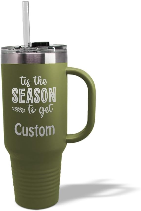 Custom Tumbler Cups with Straw Tis The Season to Get Tipsy Christmas Xmas Coffee Tumbler with Lid Personalized Insulated Travel Mugs Engraved Stainless-Steel 40 Oz Forest Green Personalized Text Here