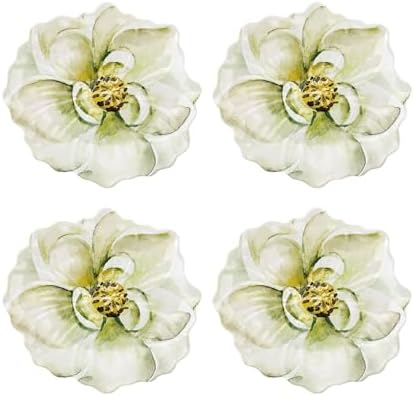 UP Magnolia Melamine Dessert Plates, Floral-Shaped Small Serving Plates, for Appetizer, Snacks, and Side Dishes, Green, 7.5 x 7 Inch, Set of 4 by UPware