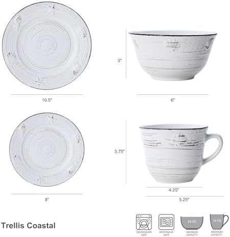 Pfaltzgraff Trellis Coastal 16-Piece Dinnerware Set, Service For 4, White - Image 4