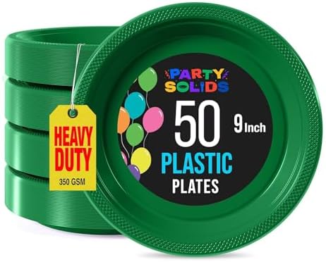 Exquisite Party Solids Sturdy Green Plastic Plates 9" Party Plates 50 Pcs by Exquisite