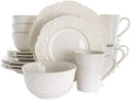 Elama Round Decorated Stoneware Scallop Embossed Dinnerware Dish Set, 16 Piece, Luna by Elama