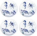 UP Indigo Sea Life Melamine Round Dessert Plates, Small Serving Plates, for Appetizer, Snacks, and Side Dishes, Blue, 6 Inch, Set of 4 by UPware
