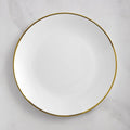 Coupe Dynasty White Plastic Dinner Plates with Gold Band, 10 Inch Round, 120 Count, Disposable, BPA Free, for Events and Weddings