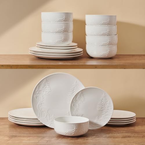 Pfaltzgraff Trailside Lodge 24 Piece White Dinnerware Set, Plates, Bowls - Image 6