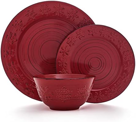 Pfaltzgraff Trellis Snowflakes 12 Piece Dinnerware Set, Service For 4, Red - Image 2
