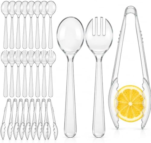 24 Pcs Clear Plastic Serving Utensils Set, Serving Spoons For Buffet by LOOWVY