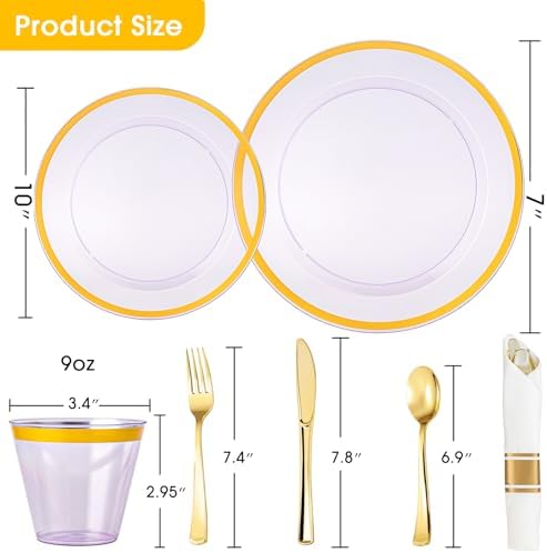N9R 350PCS Purple Gold Plastic Plates, Disposable Dinnerware Set for Party - Image 2