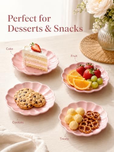 Small Dessert Plates Set of 4,Ceramic Dinner Plates 6 Inch for Appetizer, Fruits, Cake,Microwave Safe,Christmas Gift,Pink - Image 5