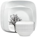Corelle Vitrelle 18-Piece Service for 6 Dinnerware Set Triple Layer Glass and Chip Resistant, Lightweight Square Plates and Bowls Set, Timber Shadows by Corelle