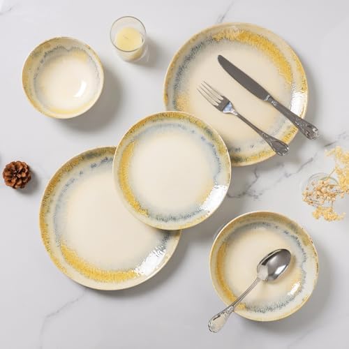DOMICREVERY Ceramic Dinnerware Sets for 4, 16 pcs Plates and Bowls Sets - Image 2