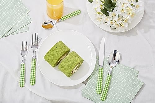 ANNOVA Silverware Set Stainless Steel Colorful Tableware Kitchen Flatware Set Utensils, Includes Dinner Knives, Forks, Spoons, Salad Forks & Dessert Spoons (Green/Checkered, 20 Pieces) - Image 2