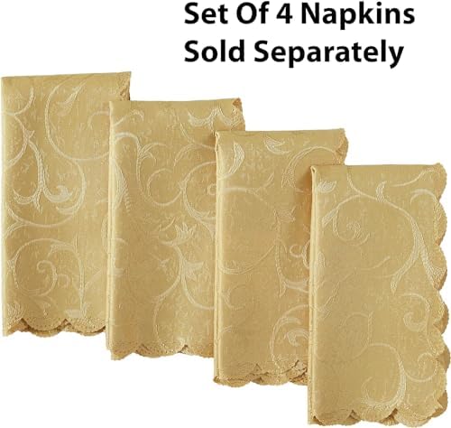 Newbridge Portofino Scalloped Damask Fabric Tablecloth, 90 Inch Round, Gold, Wrinkle and Stain Resistant Fine Dining Holiday Party Table Cover - Image 4
