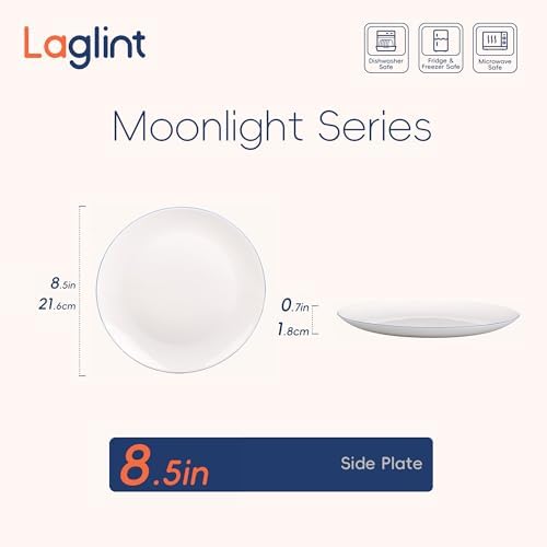 LaGlint 8.5 Inch Salad Plate Set of 6, Navy Blue Rim Opal Glass - Image 5