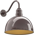 Steel Lighting Co. Hollywood Bowl Light | Outdoor Wall Mounted | 15 inch Bowl Dome | 16" Gooseneck | Barn Light Made in America | Dark Bronze Exterior/Brass Interior