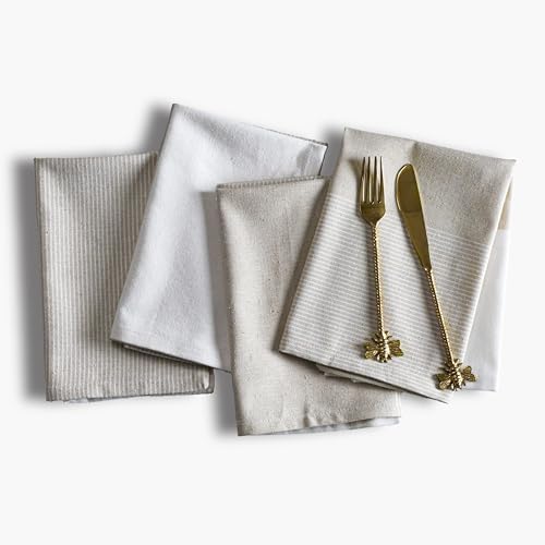 Beige Cotton Cloth Napkins Set of 4, 18x18 Inch by Palisa