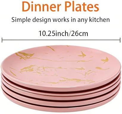 10-Inch Ceramic Dinner Plates Set of 6, Pink Gold Marble - Image 2
