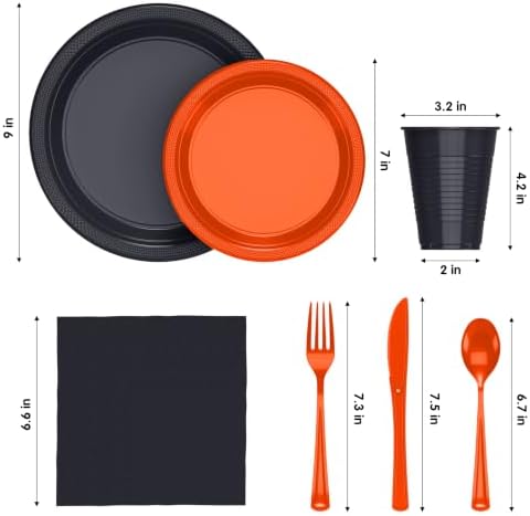 Exquisite 350 Pcs Orange & Black Plates & Napkins Party Plate Set - Image 2