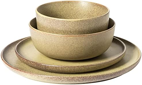 Gibson Elite James Street 16 Piece Stoneware Matte Reactive Double Bowl Dinnerware Set - Toast Cream, Service for 4 (16pcs) - Image 5