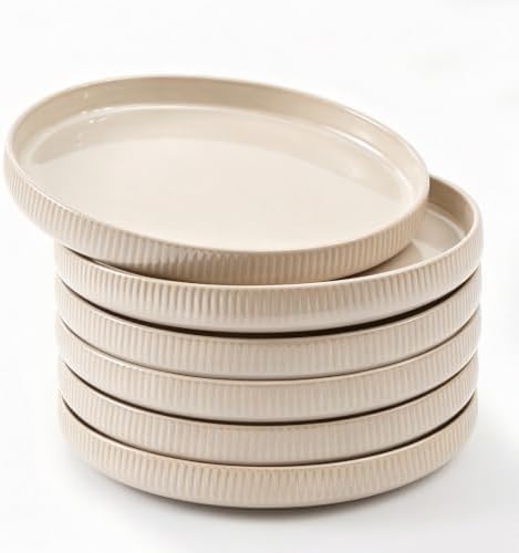 Ceramic Dessert Plates/Appetizer Plates, 8 Inch Beige, Set of 6 by YumiPLUS
